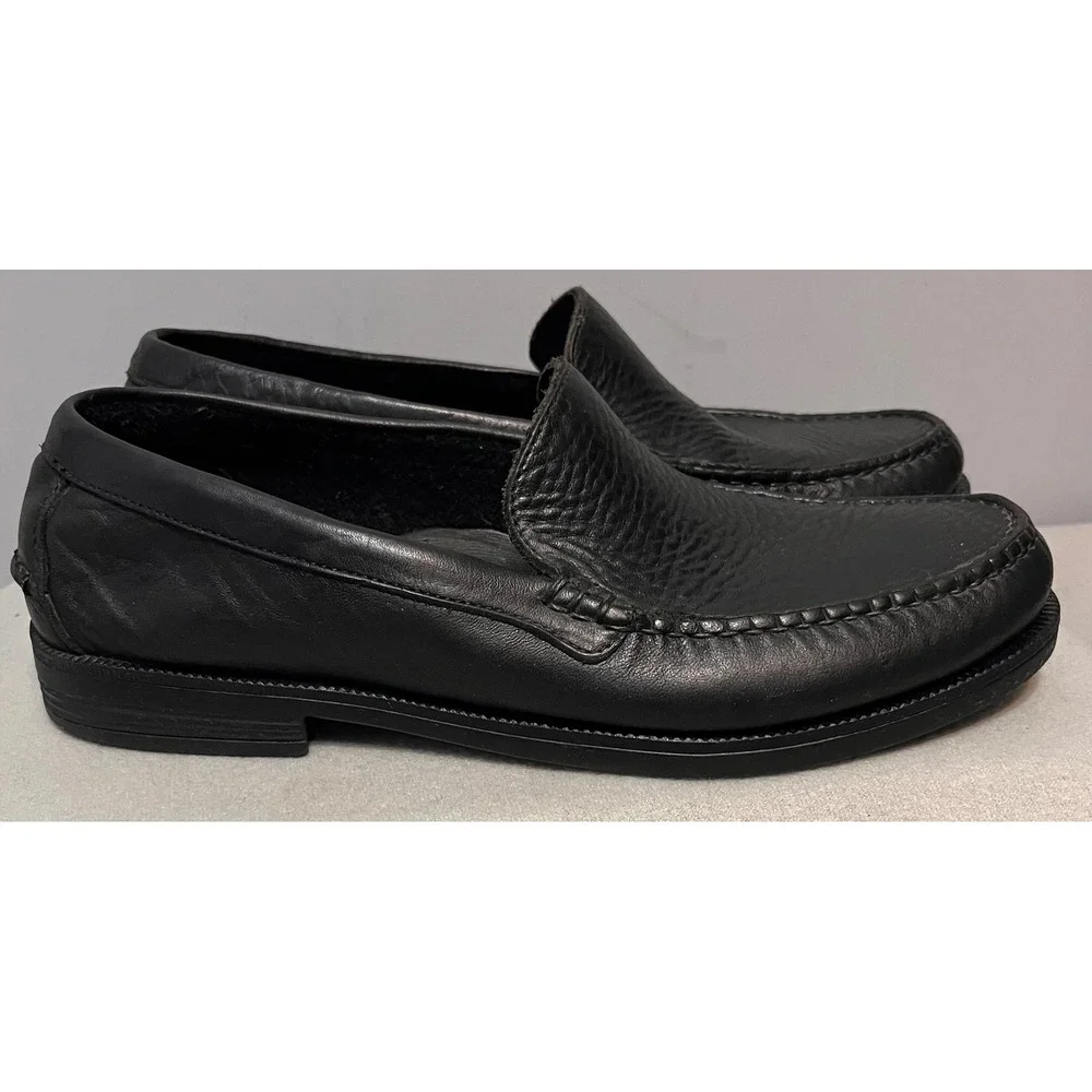 Hush Puppies Alex Mens Black Pebbled Leather Moc Toe Slip On Loafers Shoes 9M